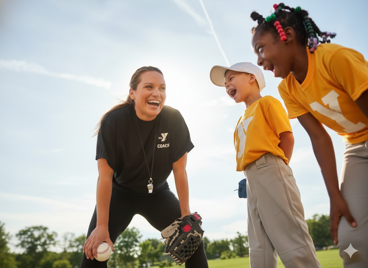 Youth baseball coach working with players on fundamentals